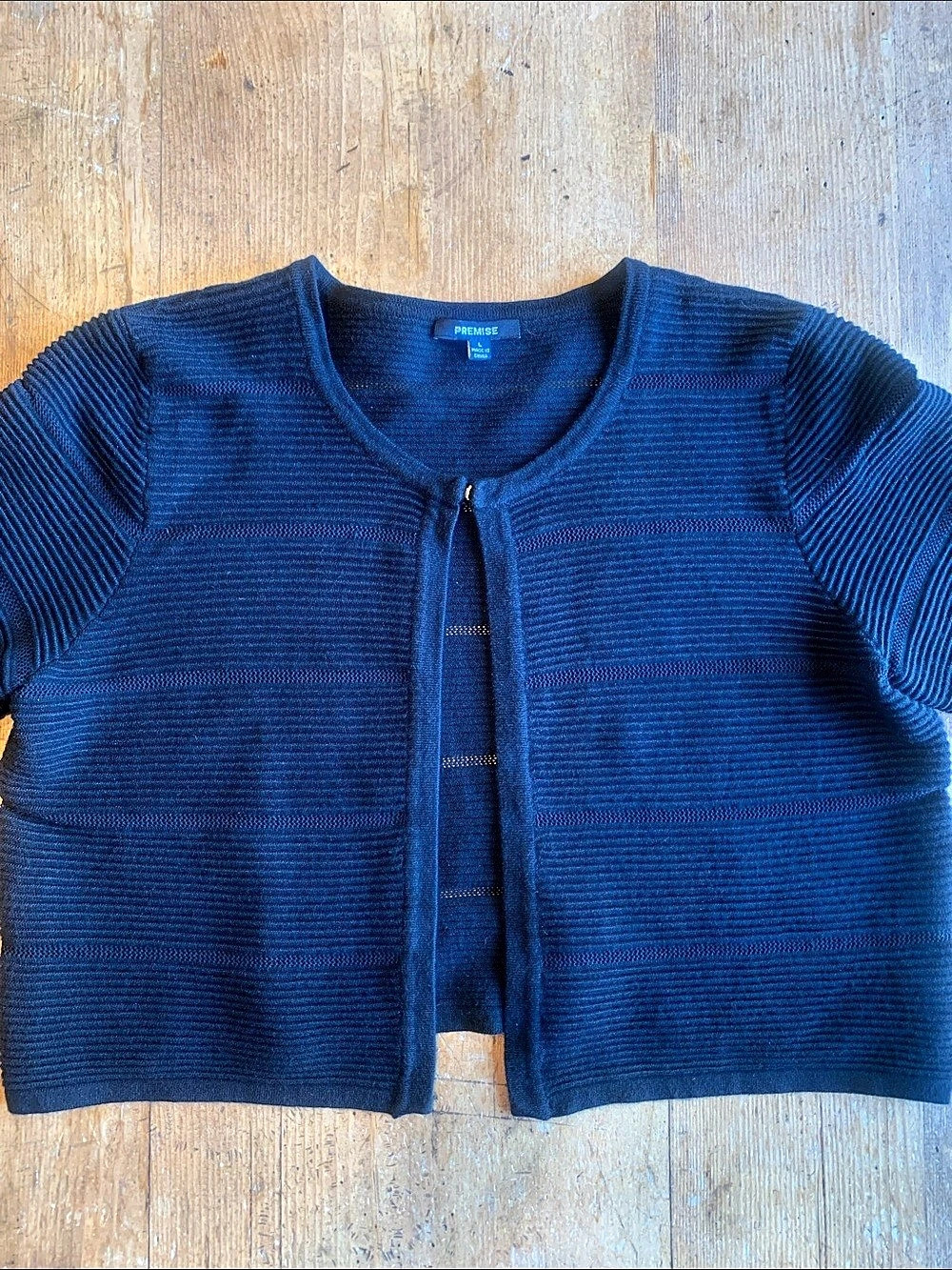 Premise Ribbed Striped Cardigan in Black Size Large